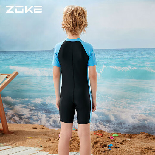 ZOKE children's swimsuit one-piece boys and girls boxer short-sleeved training swimsuit 115604419 black/light blue 14