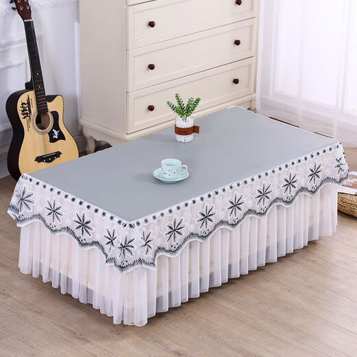 Mirror Moon Picture coffee table tablecloth rectangular all-inclusive non-slip thickened coffee table cover living room lace fabric bedside table dust cover cover Wheat ear-purple cloth edge width 70*length 130*height 40