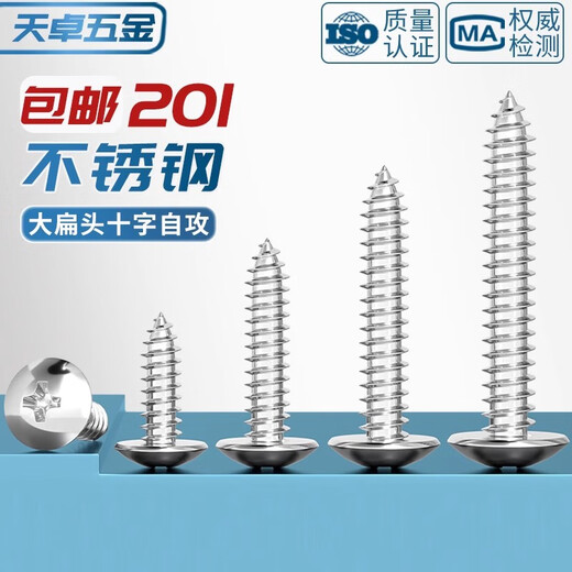 Tianzhuo Hardware 201 stainless steel large flat head cross self-tapping screws half mushroom head umbrella head round head large wood screws MM3M4M5 M3*8-200 pieces