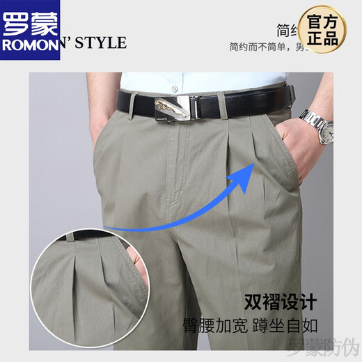 Romon Pure Cotton Double Plissee Männer lässige Hose für Frühling und Sommer dünne tiefe Schritte hohe Taille Lose Vater Hosen mittleren Alters und ältere Hose Frühling und Sommer Deep Khaki 6626-4 Dünn 33