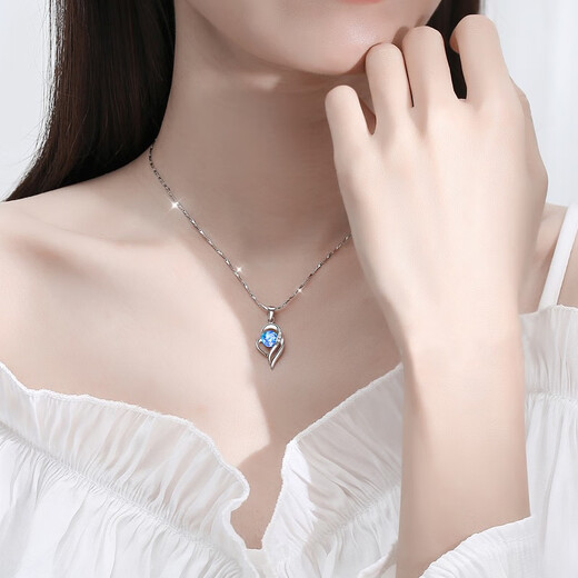 MZMZ I have you in my heart platinum necklace for women pt950 platinum clavicle moissanite diamond birthday anniversary gift for girlfriend Eleven warehouse straight hair/same day delivery light luxury style-set with heart of the ocean topaz