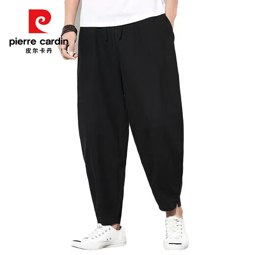 Pier Cardin Casual Hosen chinesischer Stil Frühling und Sommer Neue Männer lose große Baumwoll- und Leinen-Karottenhosen Harren Neun-Punkte-Hosen trendy und vielseitig schwarz xl 140-159jin [Jin gleich 0,5 kg]