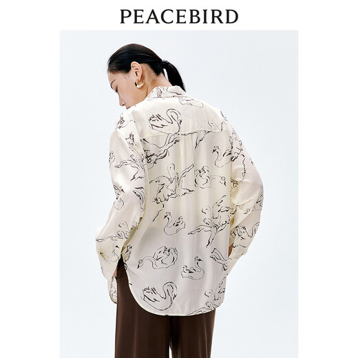 Peacebird [Gleiches Modell für Zhang Jingyi] Frauenkleidung 2024 Spring Neues Temperaturdruck Hemd A1CAE1502 Neutrales Muster s