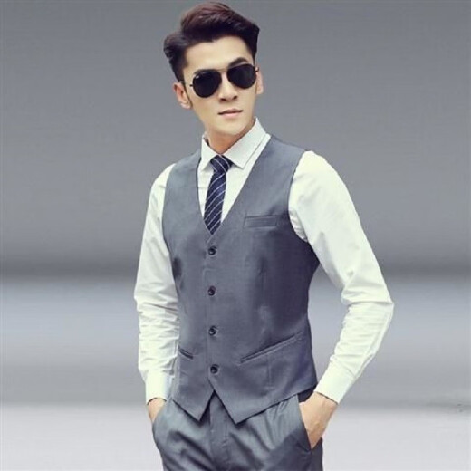 Spring and Autumn Korean style trendy slim suit vest for men men's suit vest casual professional vest groomsman vest black XXL