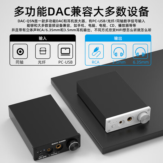 SUCA AUDIO voice actor Q5N fever hifi lossless digital decoder DAC headphone amplifier all-in-one machine 9018 optical fiber coaxial USB sound card black