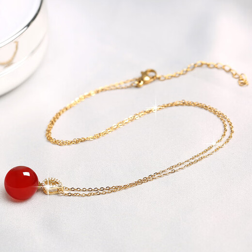 Xiyinfu natural agate bead clavicle chain women's chrysoprase pendant s925 silver chain ethnic style necklace 14mm red agate-gold buckle + chain