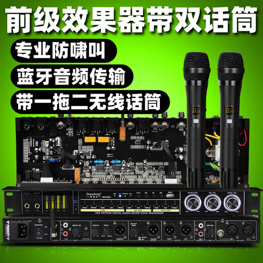 Depusheng Depusheng REV3800 pre-amp effector anti-howling KTV stage home karaoke double reverberation microphone simulated balanced karaoke wireless microphone REV3800 effector (with dual handheld)