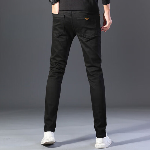 AJ ARMANI JEANS2023纯黑色牛仔裤男休闲百搭秋冬季弹力修身直筒潮牌长裤子 K683 38
