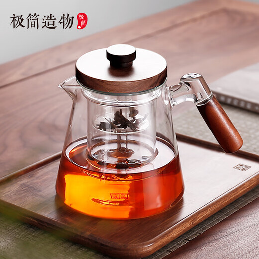 Minimalist Large Glass Tea Maker Electric Ceramic Stove Surrounded Furnace Steaming Integrated Teapot Tea Water Separation and Filtration Household Tea Set 900mL Single Pot Wooden Lid Steaming Double Bile