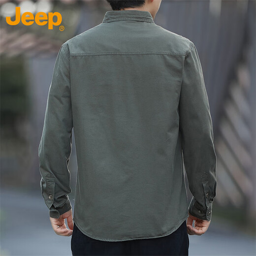 吉普（JEEP）衬衫男春秋季工装外套男士长袖衬衣宽松休闲衣服男装 军绿 2XL