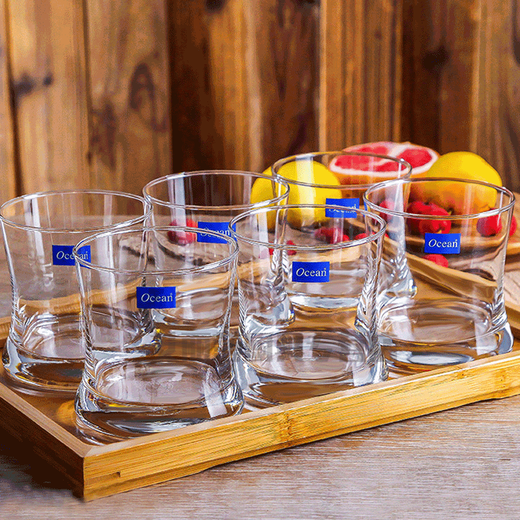 Ocean imported lead-free glass household heat-resistant tea cup water cup thickened whiskey cup beer cup drinking cup 6 whiskey cups (350ML)