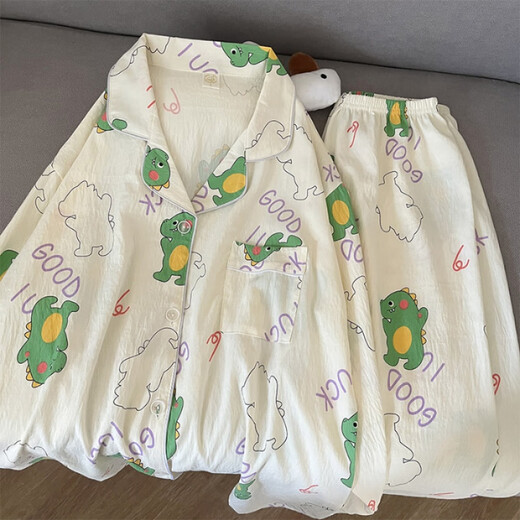 NJSKAKW fat mm300Jin Jin is equal to 0.5kg loose long sleeve large size autumn new sweet fat sister Yunduo cotton plus fat plus size women's pajamas ah826 one-horned monster#Yunduo cotton loose open M size recommended 80-100Jin Jin is equal to 0.5kg