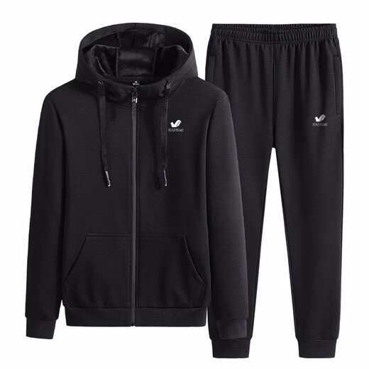 Jiejiamengko Marke Cotton Hooded Sweatshirt Binding Hosen Anzug Männer Lose großer Farbe Casual Sports zweiteilige Männer Schwarz Binden 9930 xl