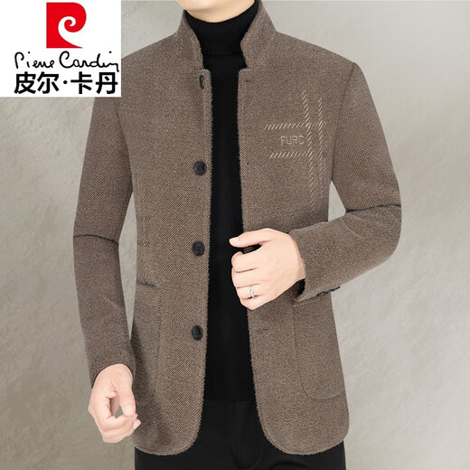 皮尔卡丹（pierre cardin）高档男士羊毛呢外套立领夹克男秋冬羊绒中老年呢子短款中山爸爸装 D2241灰色 M 170