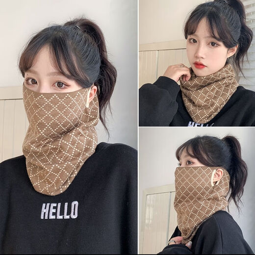赫僮 围脖冬季女韩版挂耳面罩保暖护颈脖套百搭加厚防风寒口罩DG-2466 黑白棋盘格