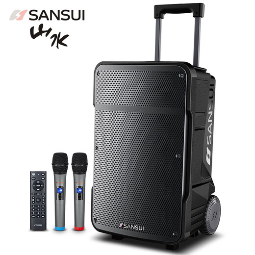SANSUI A12-inch outdoor 15-inch mobile karaoke high-power singing square dance trolley speaker Bluetooth outdoor performance subwoofer all-in-one machine high-volume training shop audio SANSUI A15 (15-inch speaker + dual microphones)