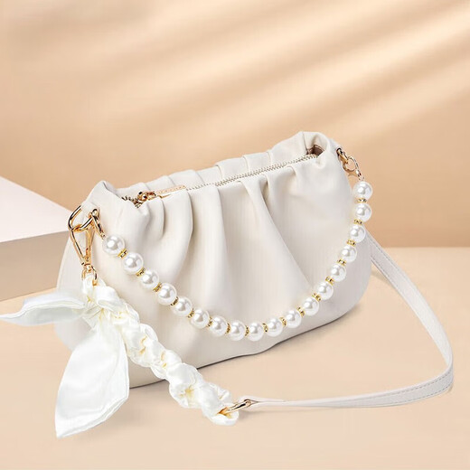 
Feng Shang Yun Duo Wrinkled Bag Women's Shoulder Crossbody Bag Pearl Chain Bag Fashionable Underarm Bag Valentine's Day Gift Cloud Duo Wrinkled Bag [Beige]