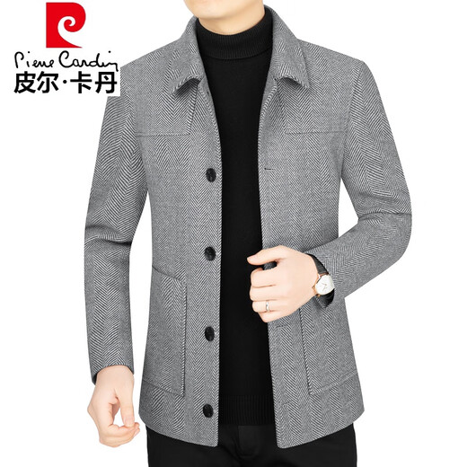 皮尔卡丹轻奢高档品牌男装【轻商务】秋冬季新款羊毛呢子夹克男外套休闲大衣男士中年爸爸外套针织 2206卡其 XL180