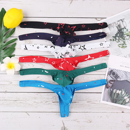 ROSELEX confidential delivery cotton printed thong men's cotton underwear sexy U convex bag personality star M red star