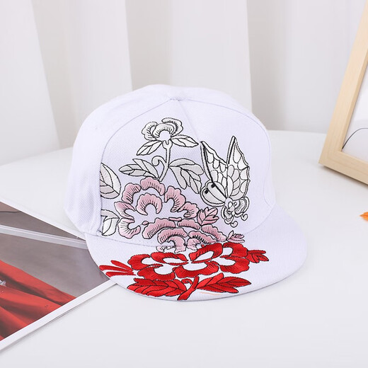 Nozhi Meng Chinese style hat for men and women, embroidered flat brim hat, flat brim hat, baseball cap, sun hat, duck tongue sun hat NM164, peony black, one size fits all, adjustable