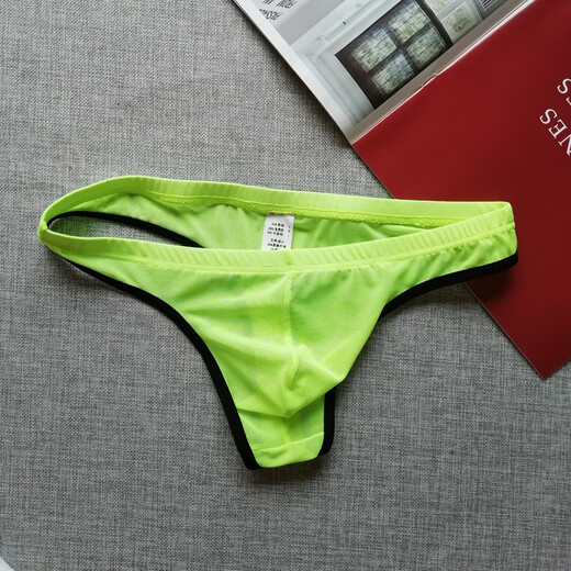 Please Confidential Shipping Mesh Men's Underwear Sexy Fun Thong Transparent No-Take-Off GAY Men L Fruit Green