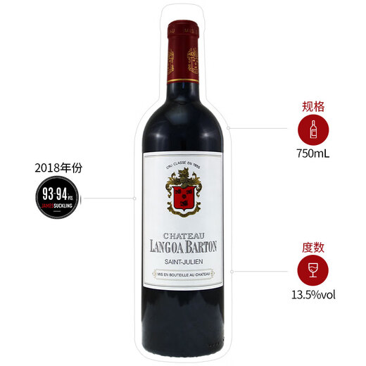 朗歌巴顿酒庄（Chateau Langoa Barton）干红葡萄酒750ml 2018年正牌JS97分