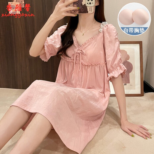 XiANGyaxin Chightgown pour femmes en été avec poitrine poitrine de pyjamas à manches courtes style Sweet Princess lâche et peut être porté à l'extérieur dans les vêtements de maison de mi-long 3888 mètres blancs xl