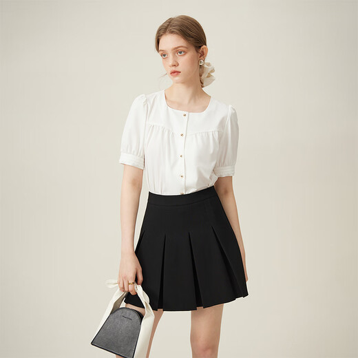 Fan Silan White French Square Collar Camiseta para mujeres 2024 Summer NUEVO TEMPERAMENTO DE CABLADOR Top 24FS12182 White S