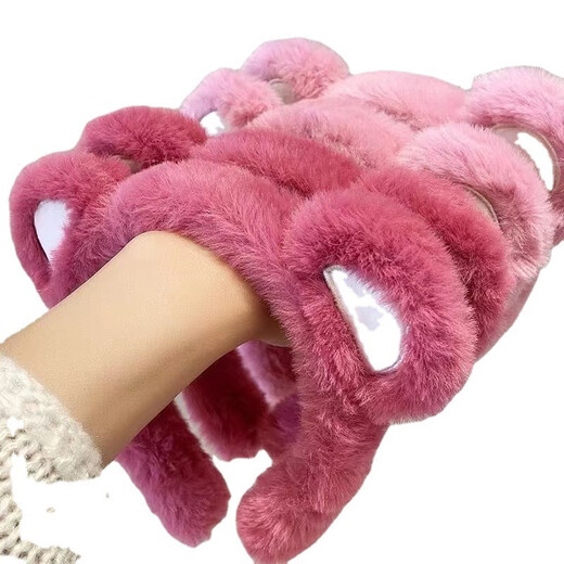 Autumn and winter new style strawberry bear furry headband Korean style cute little animal cute face wash high head headband hair accessory rose red