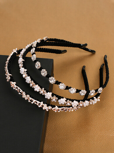 Mrs. Ming Internet celebrity rhinestone pearl hairpin high-end hairband summer face wash headband high-end 2025 new bangs headband for women 1# sapphire black diamond five-petal flower