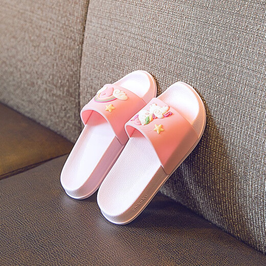 LATETIME children's slippers summer cute rainbow unicorn slippers girls baby slippers indoor soft bottom parent-child slippers summer pink 230 [inner length 22cm]