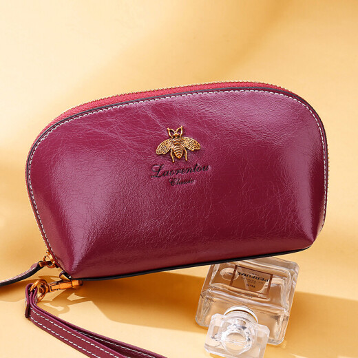 LAORENTOU cowhide women's wallet multi-function multi-card slot wallet embroidered clutch purple