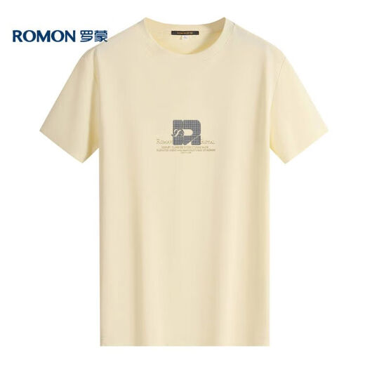 ROMON short-sleeved T-shirt for men summer casual short-sleeved men ice silk base shirt T-shirt for men LM688 apricot color 2XL