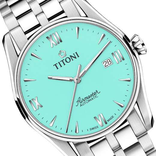 Pflaumenblüten (Titoni) Schweizer Uhr Air Bad Series Mechanische Stahlband Uhr 40mm 83908-S-691 Geschenk für Freundin