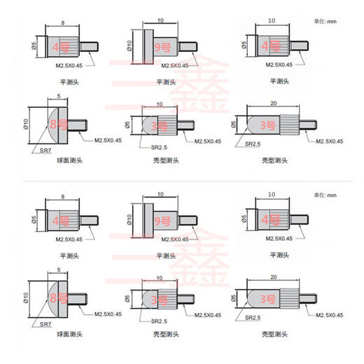 Dial indicator probe dial indicator probe M2.5mm height gauge probe indicator flat probe special-shaped probe No. 4 P1 tungsten steel head