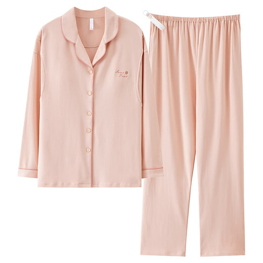 Cat man pure cotton pajamas for women in autumn and winter, all cotton postpartum feeding with breast pads, can be worn outside for home clothing set LMSJ724 L (recommended weight 100-120 Jin [Jin equals 0.5 kg])