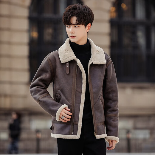 Универсальная мужская зимняя куртка Mr. Guan's с мехом, свободная мотоциклетная кожаная куртка из замши из овечьей шерсти плюс бархатная зимняя теплая теплая куртка Nike 918 коричневого цвета 2XL