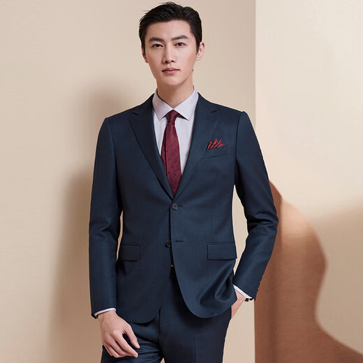 Angel Bird Men's Business Suit (Top) Single Slit Wool Work Suit EBB223061U Blue 50A