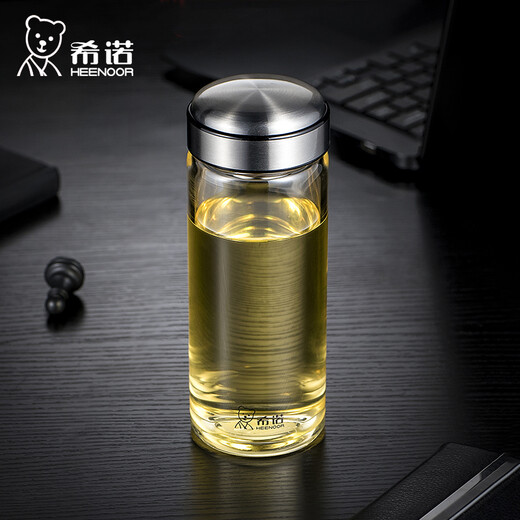 希诺玻璃杯 单层带滤网泡茶水杯男女式便携大容量防暴耐热水晶杯子 XN-6193（280ML 蓝黑）