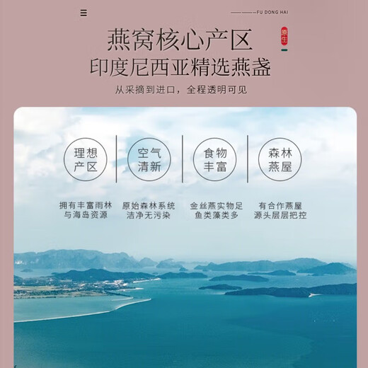 福东海 6A干燕窝100g 印尼进口干盏可溯源高洁净女人孕妇营养品礼盒轻盏