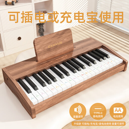 Cenvue German Wooden Children's Small Piano Electronic Piano débutant Baby Toys Gift for Boys and Girls 25 Key Walnut Couleur