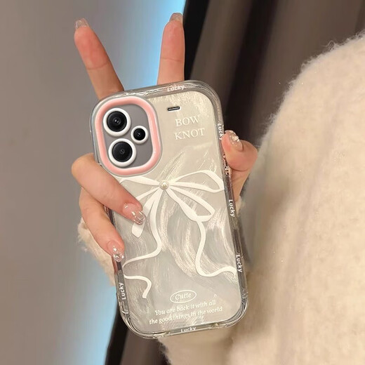 Le meilleur choix convient à Redmi Note13 Case de téléphone mobile Feather Cream Girl Heart Pearl Bow Full-include Redmi Note12pro Silicone Note12 Mobile Phone Case Note13pro + Peuat Cream Shell-Transparent-BS3884 White Bow Vivo Y77