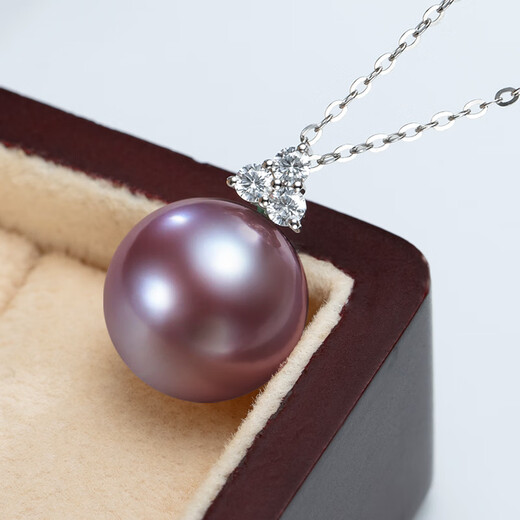 Hai Tong Jiu Zi Li Huo Purple freshwater pearl pendant for women single piece Yaco K gold simple pearl necklace clavicle chain minor flaws 10-11mm