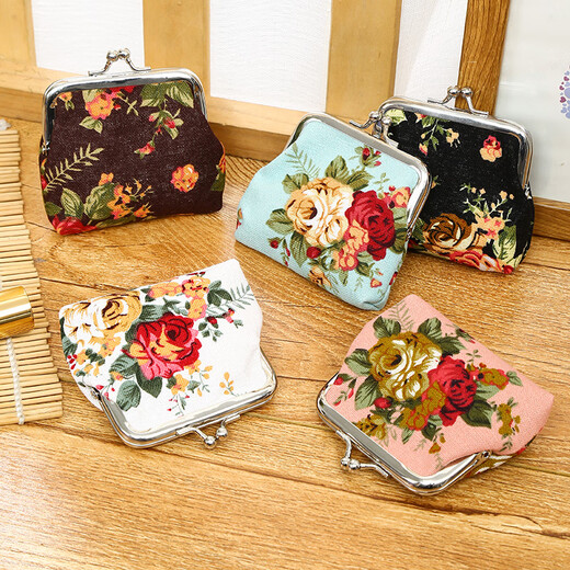 Retro -Münzbrieftasche Rose Stoff Brieftasche Mini -Leinwandbeutel Gold versteckte Münzbeutel Aufbewahrung Mini Blue Einzelpackung