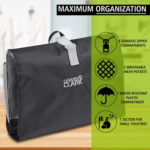 Lewis N. Clark portable folding travel toiletry bag, 4-part waterproof storage, a must-have for outdoor business trips