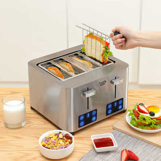 Tenfly Toaster Toaster Stainless Steel Multi-Slice Toaster Home Desktop Toaster Commercial Multi-Slice Bread Export to Domestic Sales Touch Control Model 4-Slice Bread Slots Includes Practical 3-piece Set