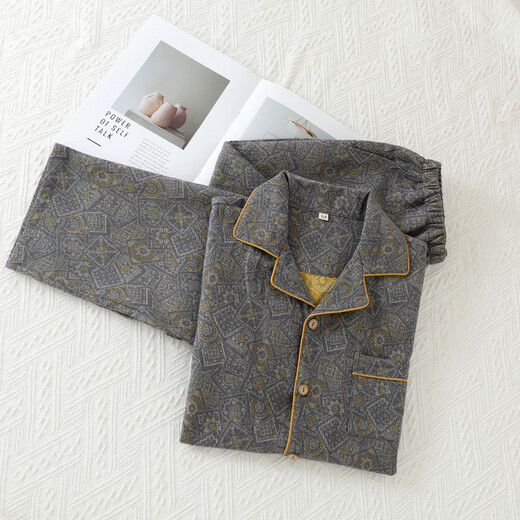 
MUJI COM MUJ same style for men's double-layer cotton gauze short-sleeved pajamas thin trousers spring and autumn wide dream green short-sleeved trousers suit L recommended weight 135155Jin [Jin equals 0.5 kg] recommended height 16817