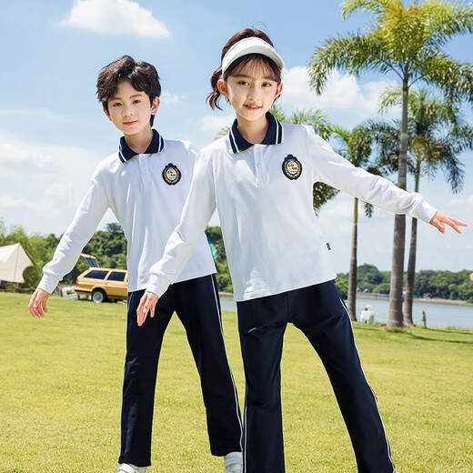 
Tongran Primary School Uniform Spring and Autumn T-shirt T-shirt POLO shirt Two-piece Kindergarten clothing British style children's class uniform 9276 blue long sleeves + trousers 170cm
