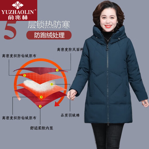 俞兆林妈妈装冬装中长款羽绒服女棉衣外套60岁中老年人棉服大码奶奶棉袄 XY-9858 孔雀蓝【棉服】  加厚 L 【建议80-105斤左右】