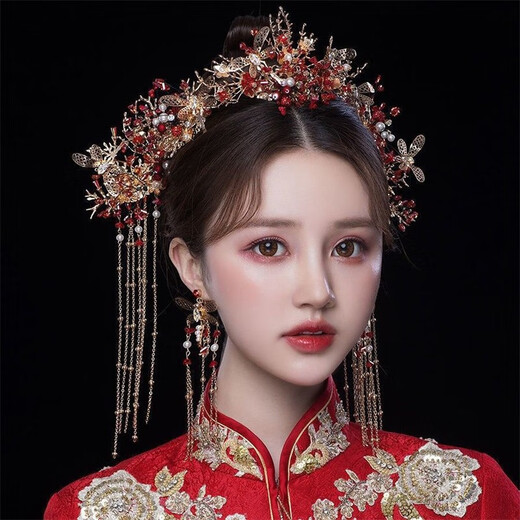 Haiyi Duo wedding dress headdress bridal hair accessories set headband Korean fairy forest style toast clothing hair accessories Chinese dress accessories bridal fringe step headdress plus ear clip style